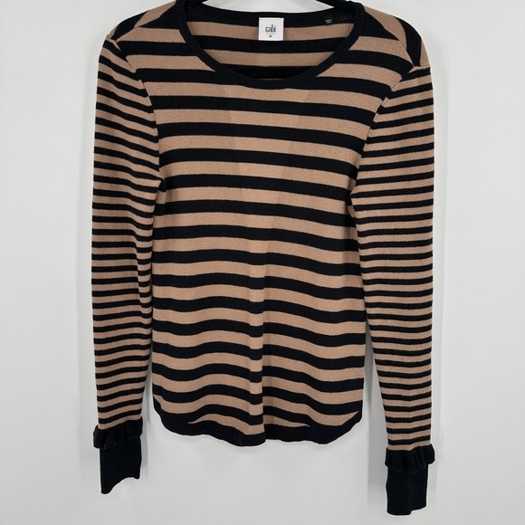 CAbi Sweaters - CAbi Black & Tan Striped Long Sleeve Crewneck Top